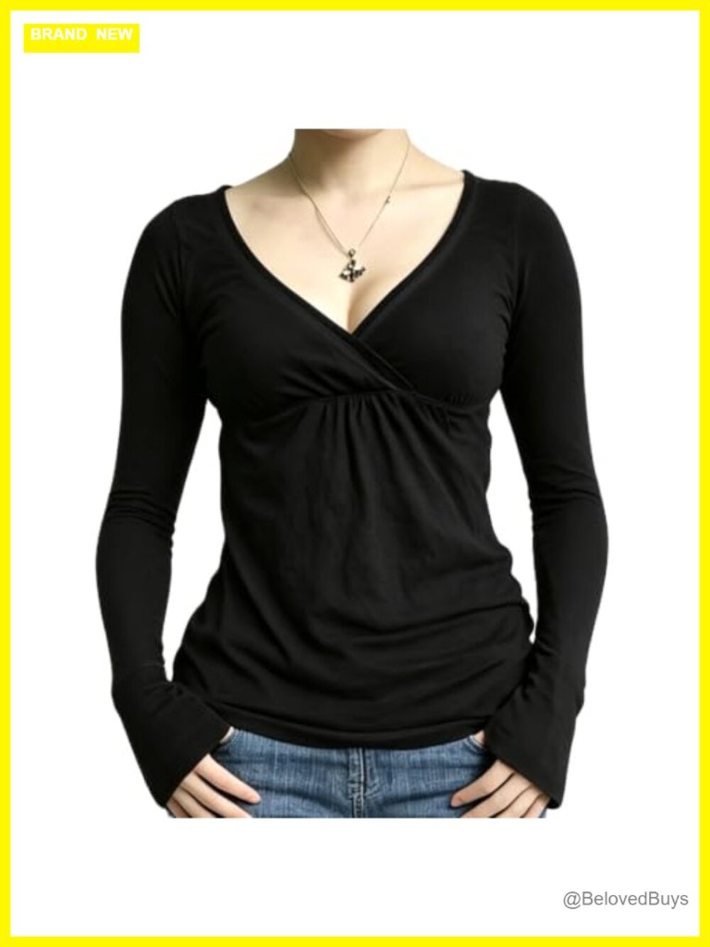 Women Long Sleeve Wrap V-Neck Top Slim Fit Ruched Streetwear Y2K Fairy Grunge